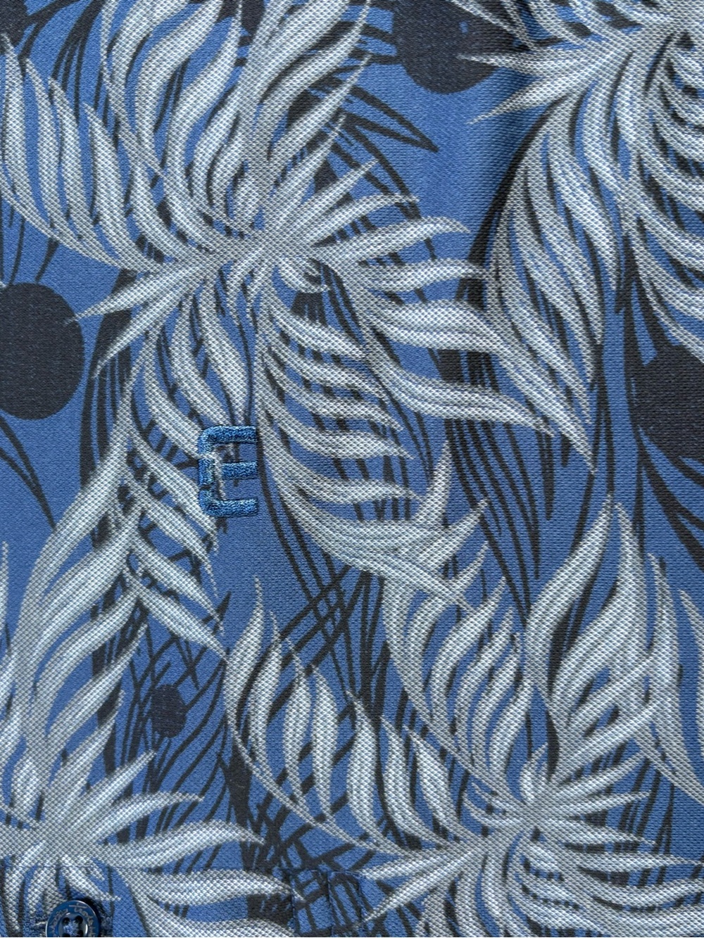 TravisMathew Mens Large Polo Shirt Blue Palm Leaf Tropical Print Short Sleeve L - Picture 5 of 8